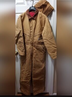 Carhartt Brown Insulated One-Piece Coverall with Red Lining